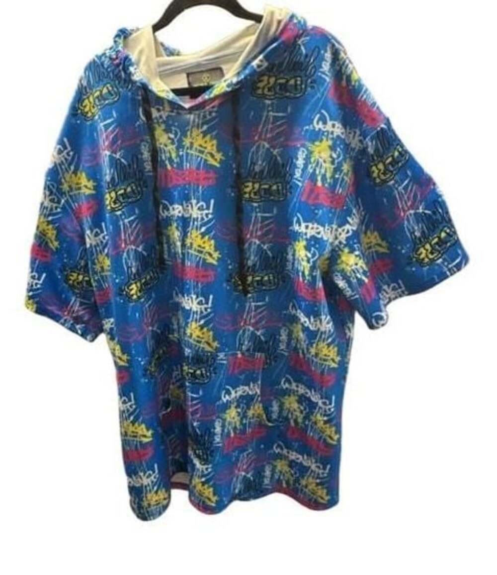 Sacred Crown Men's Plus Size 4X Short Sleeve Graffiti Print Hoodie Blue